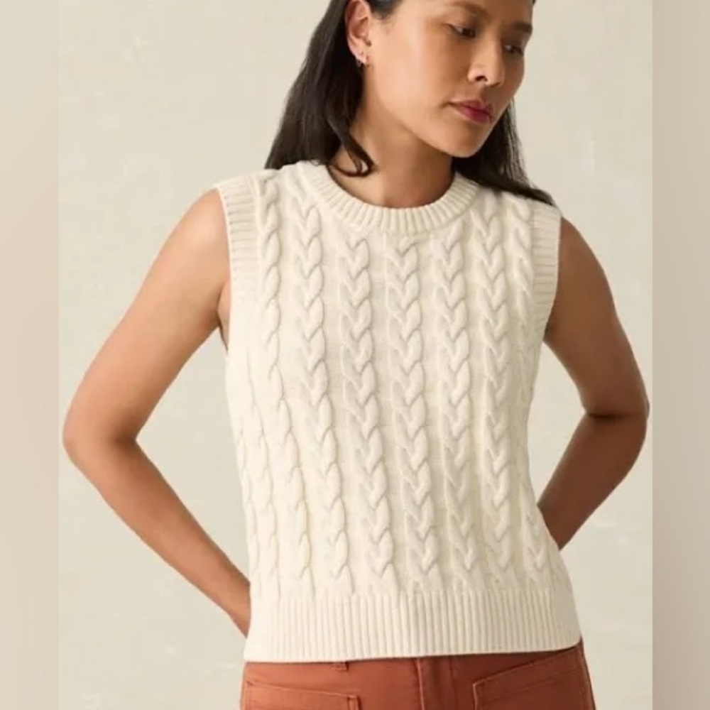 Faherty Organic Cotton Cable Knit Sleeveless Sweater Vest Size Xs